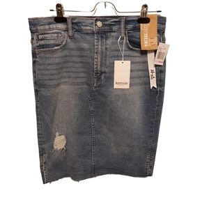 Kensie Jeans Vintage Luxe High Rise Denim Skirt - Distressed Blue - Size 6 / 28